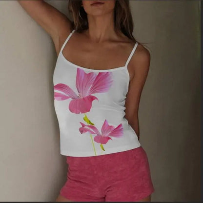 Sexy Lace Flower Print See-Through Crop Top