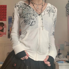 Gothic Rhinestone Zip Hoodie