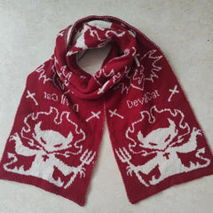 Y2K Punk Devil Cat Double-sided Knit Scarf