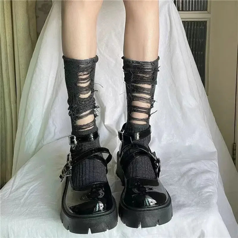 Gothic Ripped Hand Cut Pile Sock