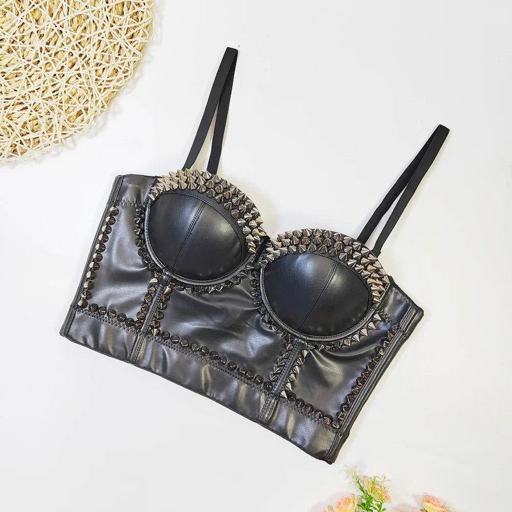 Black PU Leather Corset Crop Top Main image