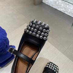 Rivet Cross Strap Square Toe Loafers Flat