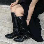 Black Punk Knee High Gothic Motorcycle Boot