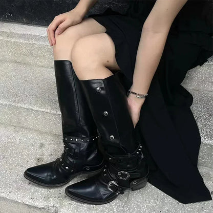 Black Punk Knee High Gothic Motorcycle Boot