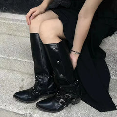 Black Punk Knee High Gothic Motorcycle Boot