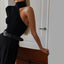 French Off Shoulder High Neck Long Sleeve Crop Top