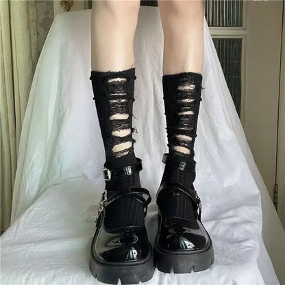 Gothic Ripped Hand Cut Pile Sock