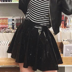 Shiny PVC Pleated Latex Mini Skirt