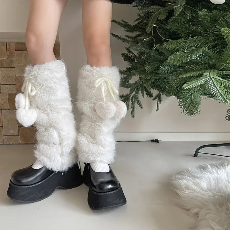 Gothic Rabbit Fur Bow Tie Leg Sock