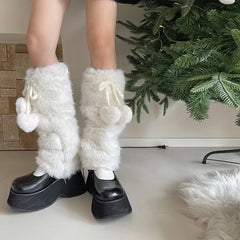 Gothic Rabbit Fur Bow Tie Leg Sock