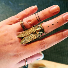Brass Gothic Cicada Ring