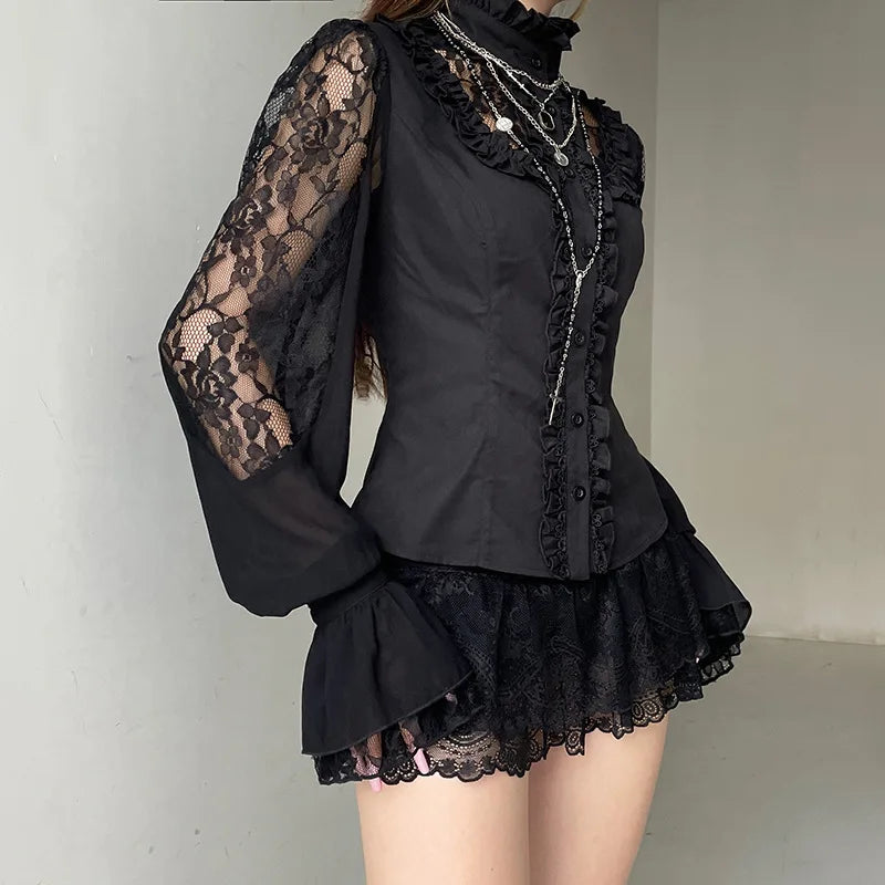 Slim Fit Lace Panel Blouse Secondary image