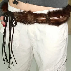 Vintage Gothic Fur Patchwork Tie Belt