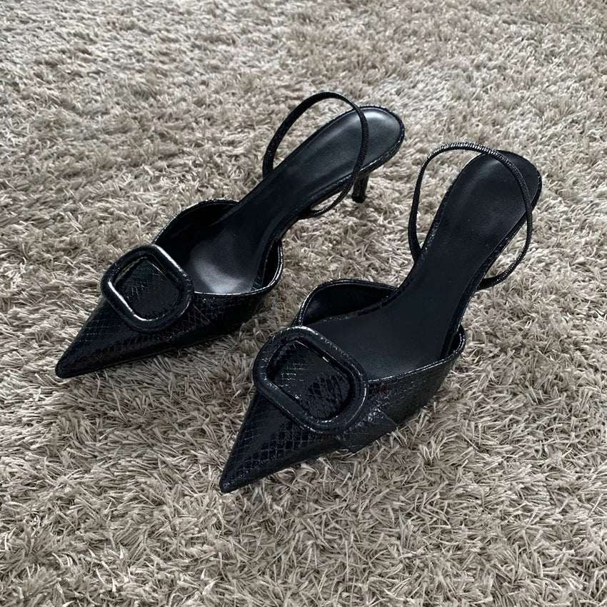 Black Leather Pointed Toe Gothic High Heel