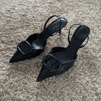 Black Leather Pointed Toe Gothic High Heel