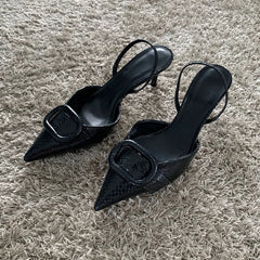 Black Leather Pointed Toe Gothic High Heel