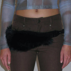 Vintage Gothic Furry PU Leather Y2K Punk Waist Belt