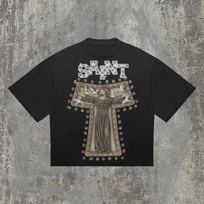 Gothic Retro Cross Pattern Cotton T-shirt