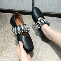 White Ballet Flats Comfortable Metal Button Espadrilles Flat