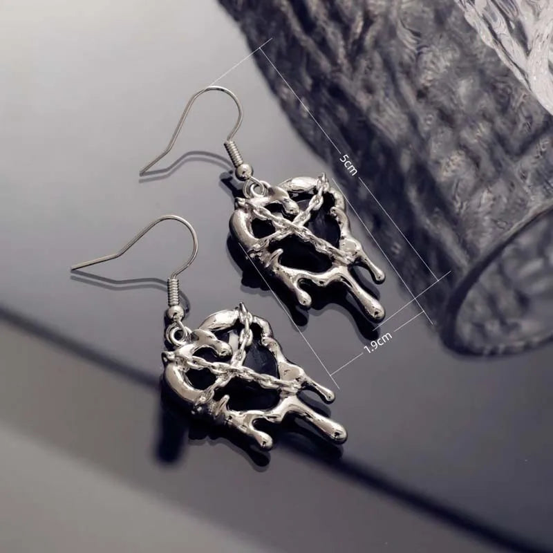 Gothic Red Crystal Lava Heart Pendant Earring