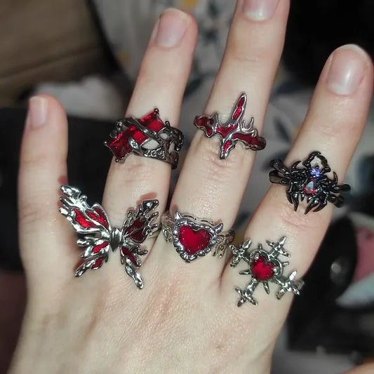 Y2K Gothic Animal Spider Red Crystal Ring