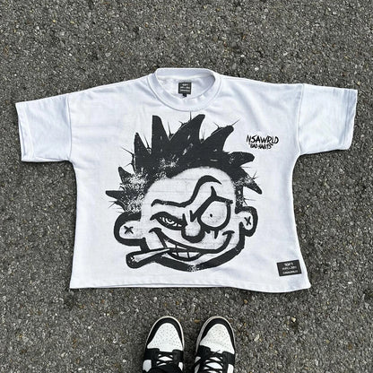 Y2K Punk Hip Hop Cartoon Portrait Graphic T-shirt