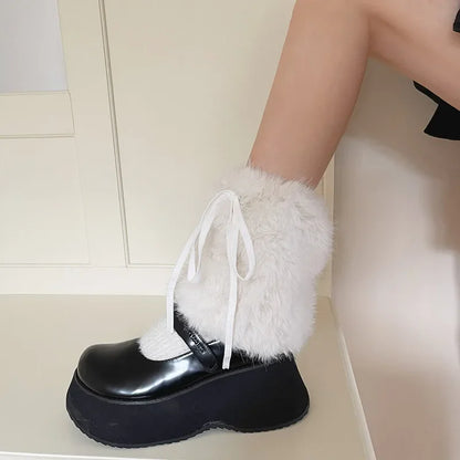 Gothic Rabbit Fur Bow Tie Leg Sock