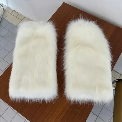 Gothic White Fur Boot Cover Sock