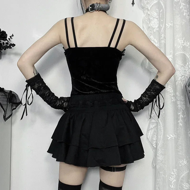 Cross Patchwork Pleated Gothic Skirt