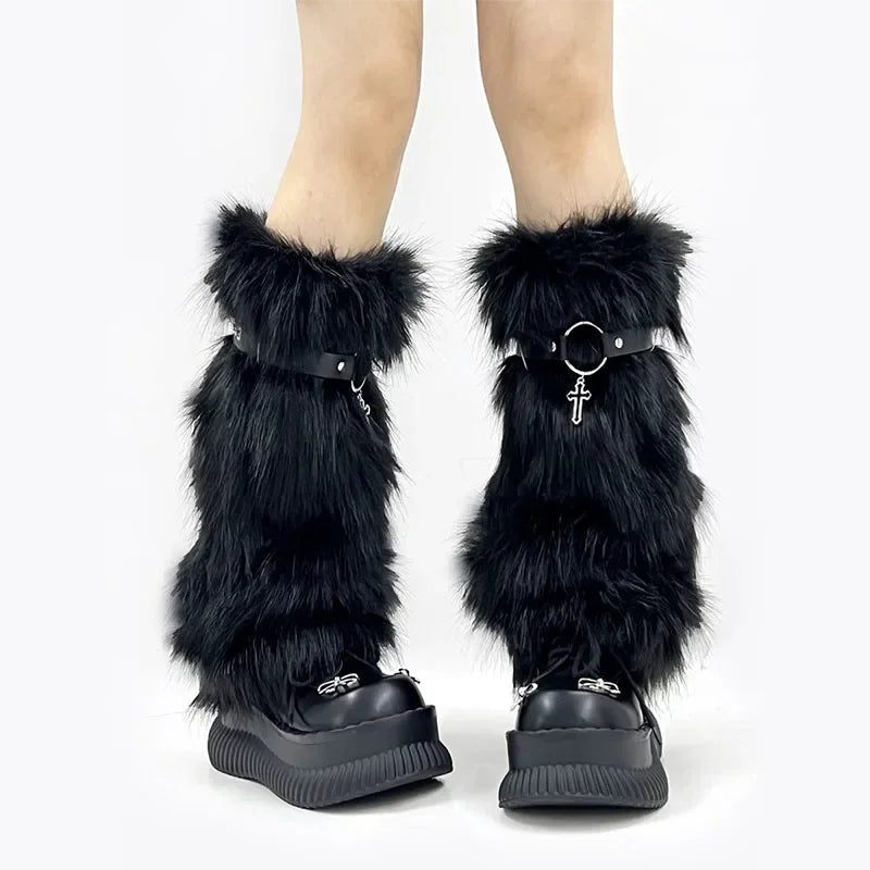 Gothic Cross Strap Fur Rabbit Sock Main image