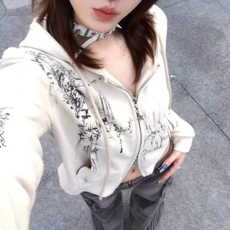 Gothic Cropped Double Zip Hoodie