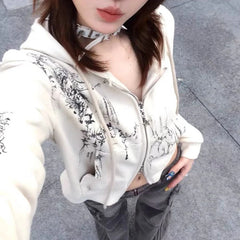 Gothic Cropped Double Zip Hoodie