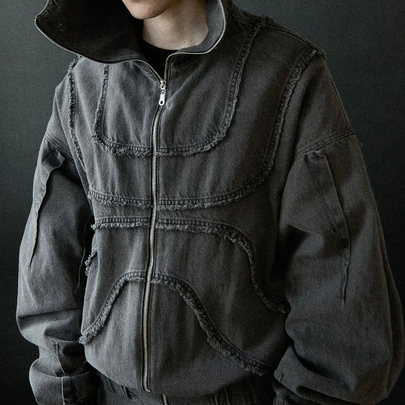 Y2K Gothic Denim Splicing Zipper Hoodie