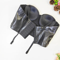 Black PU Leather Corset Crop Top