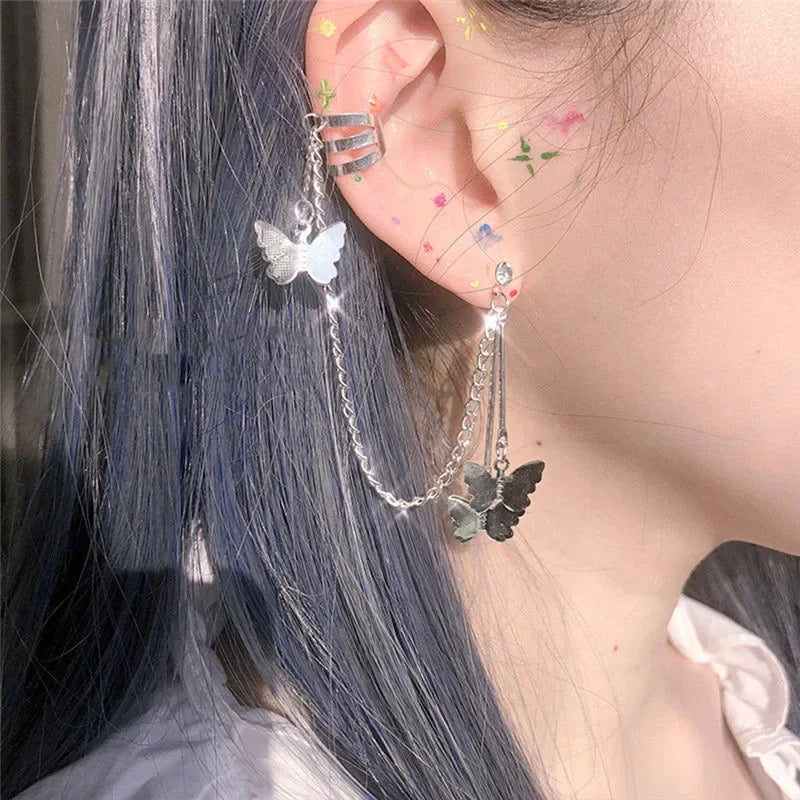 Punk Vintage Metal Cross Black Heart Earring