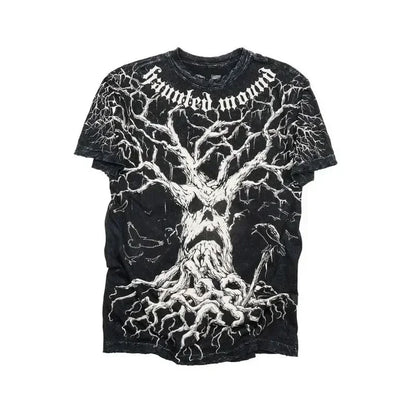 Gothic Print Loose Cotton T-shirt