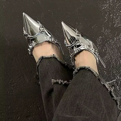 Y2K Silver Punk Gothic Pointed Toe High Heel
