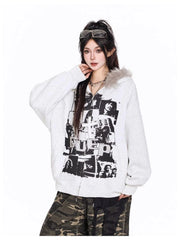 Vintage Print Hooded Coat