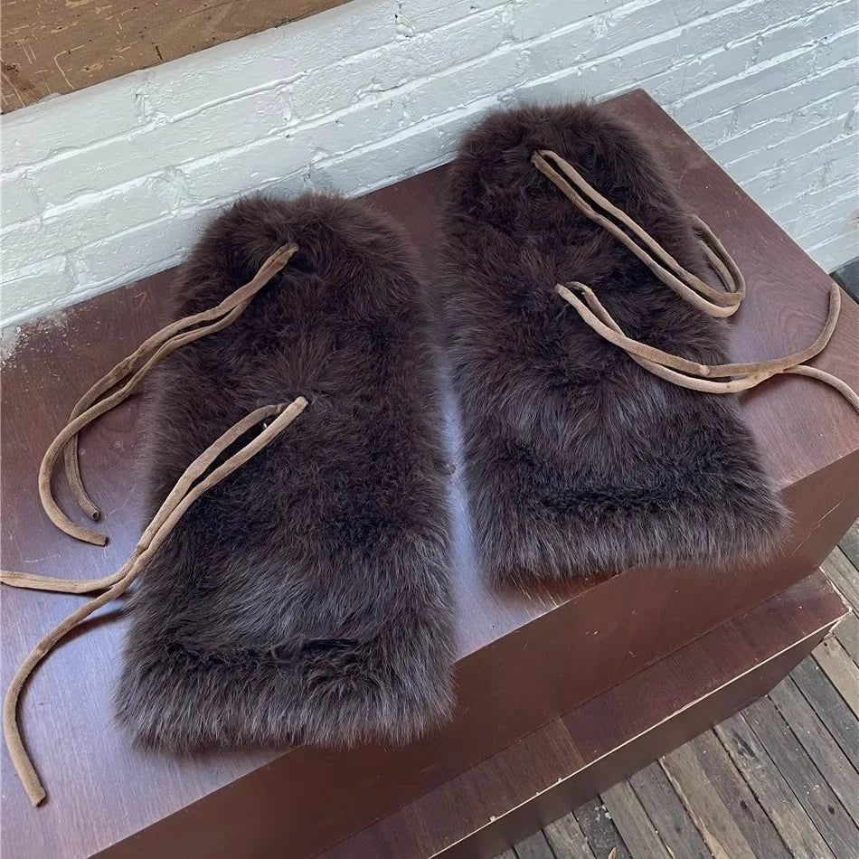 Gothic Rabbit Fur Bow Plush Sock