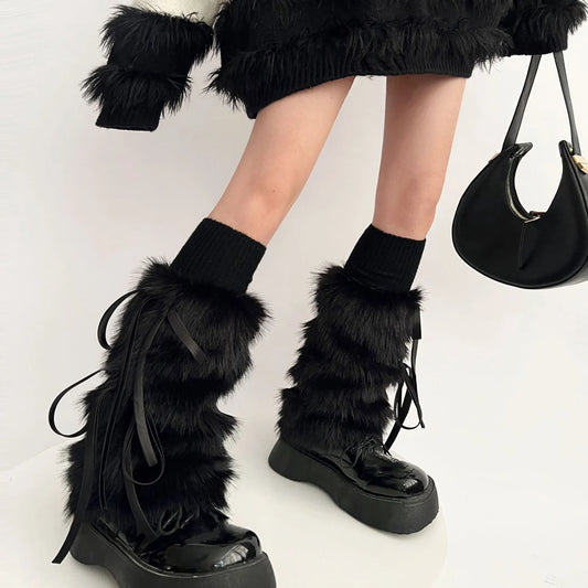 Gothic Black Fur Rabbit Sock