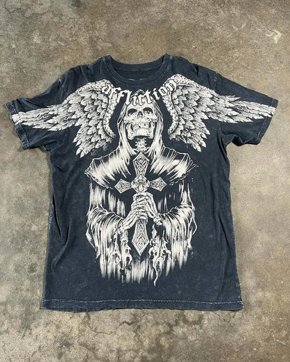 Skull Print Oversized Cotton T-shirt