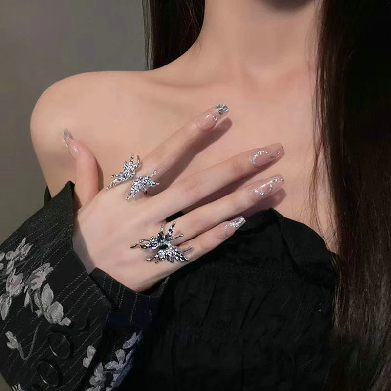 Y2K Liquid Metal Gothic Butterfly Ring