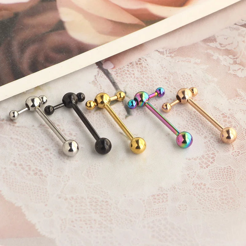 Hollow Ball Hammer Gold Color Tongue Ring