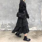 Gothic High Low Ruched Ruffle Skirt