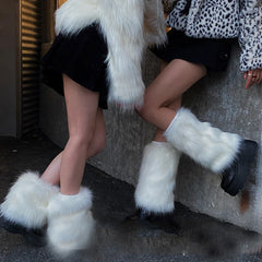 Gothic White Fur Boot Cover Sock