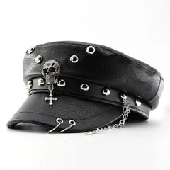 Punk Style PU Leather Flat Top Women's Beret Hat