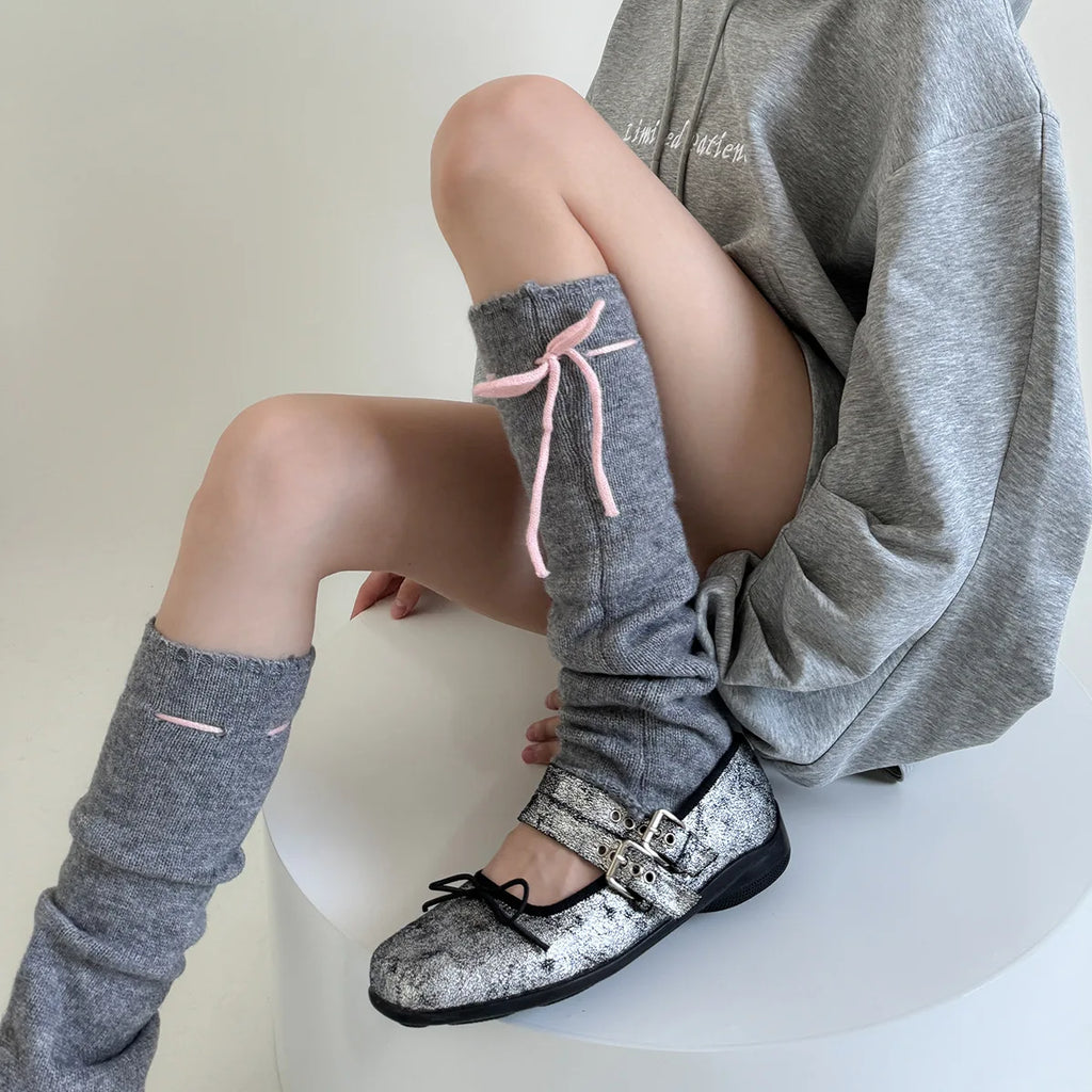 Gothic Bow Vintage Knit Wool Sock