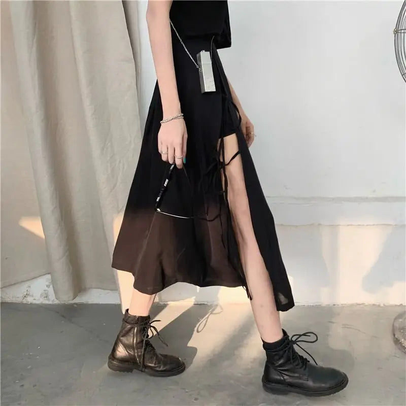 Ruched Patchwork Pleated Skirt