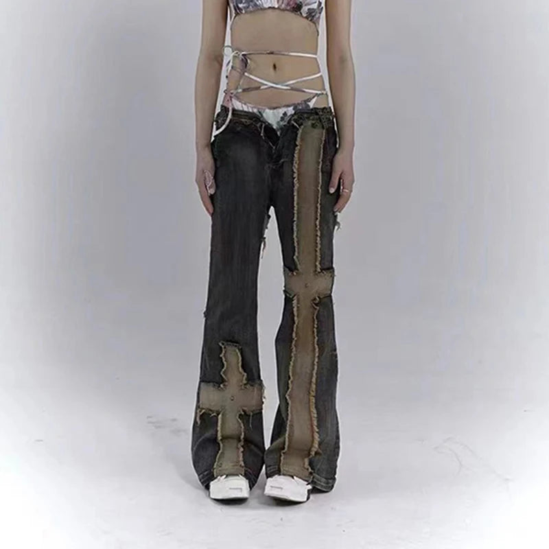Cross Patchwork Flare Pants