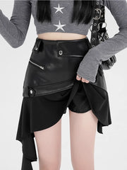 Irregular PU Leather Ruffle Skirt